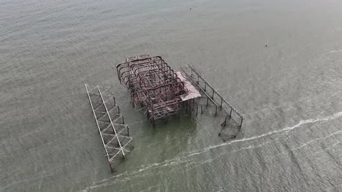 Aerial video over Brighton Beach Brighton UK