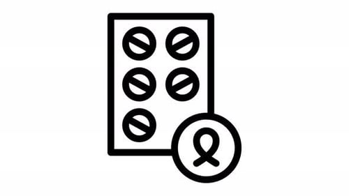 Animated Flat Design Pills Blister Pack and Awareness Ribbon Icon