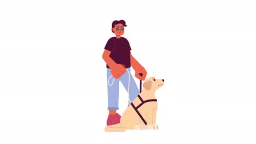 Blind man with guide dog 2D character animation