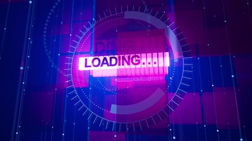 Cyber-Ladeanimation mit leuchtendem Text und Kreisfortschritt.