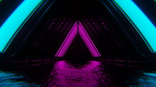 Cyan And Pink Neon Moving Triangular Arch Tunnel Background Vj Loop In 4K