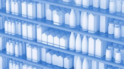 Shelves with products in a grocery store