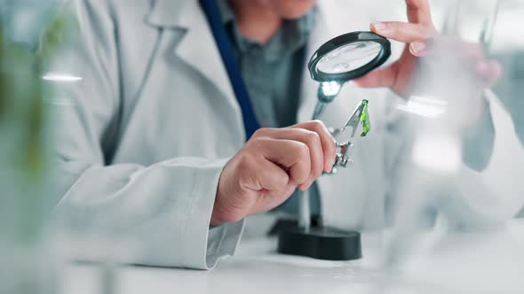 Close Up of Technician Examining Microchip with Magnifier, Science ...