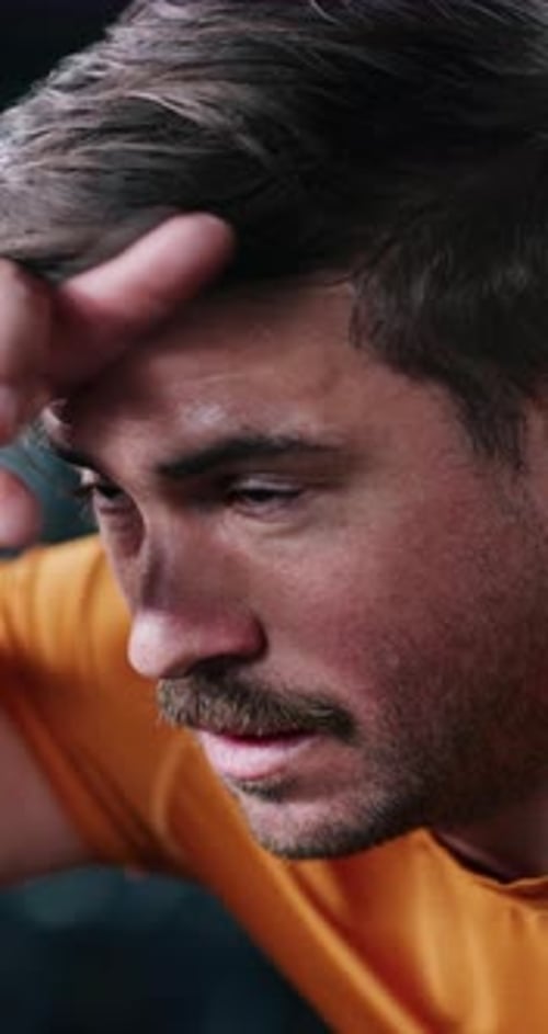 Fitness, break or man in center with breathing, cardio challenge or sweating in intense practice