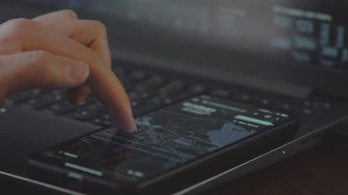 Finger Touching Smartphone Showing Global Network