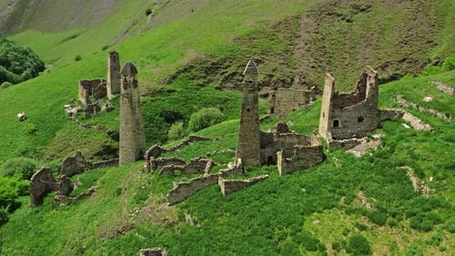 Medieval Tower Complex in Mountains