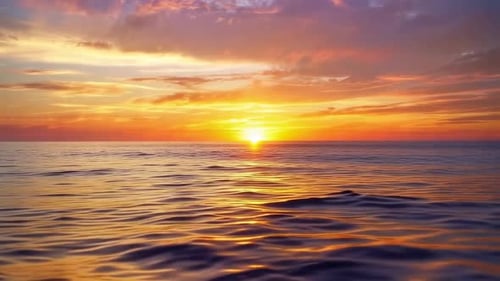 Sunset Over Calm Ocean Waves with Golden Reflections and Vib