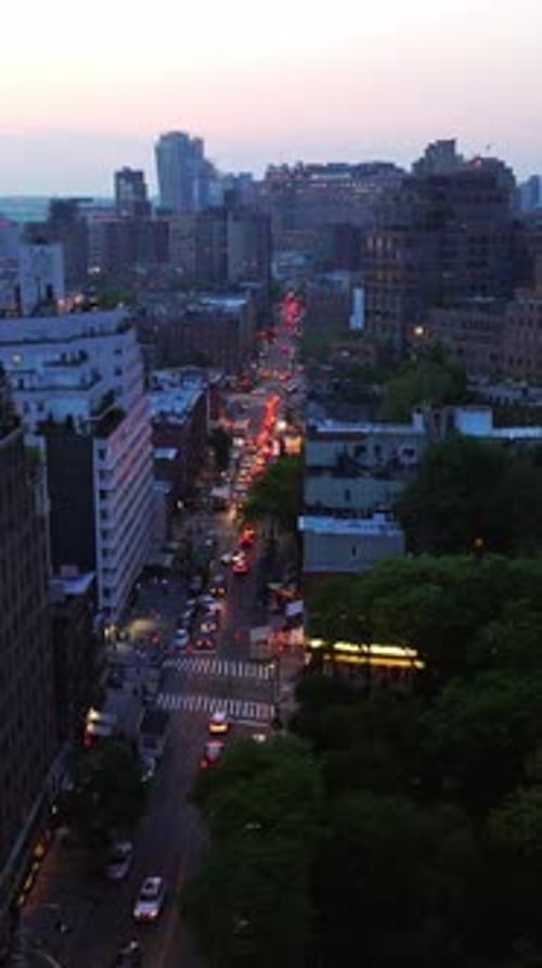 Old and new building of famous New York at sunset.