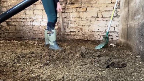 Person Using Gardening Fork to Break Up Dirt