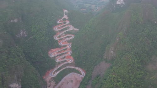 Drone shot of Khau Coc Cha Pass (Me Pia), Cao Bang, Vietnam