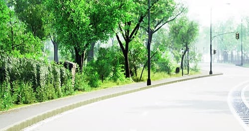 Lush Green Pathway Inviting a Peaceful Stroll in a Sunlit Urban Park