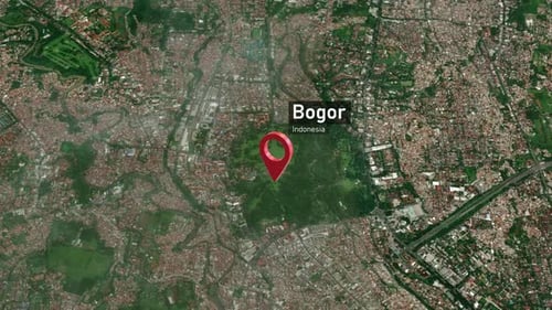 Mapa de la ciudad de Bogor Zoom (Indonesia) desde el espacio a la Tierra