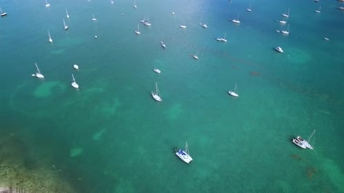 Aerial View of Tropical Bay with Sailboats