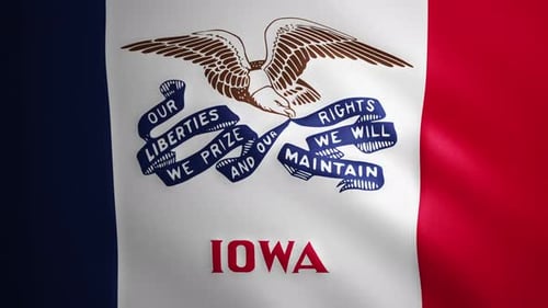 Iowa State Flag Waving with Eagle Emblem