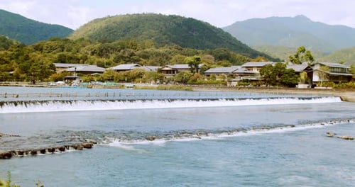 Slide shot of a beautiful landscape in Kyoto, Japan 4K slow motion