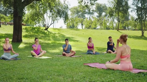 Group Practicing Pranayama Breathing Exercises