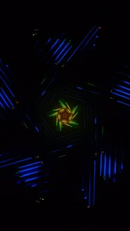 Vertical Video of Dynamic Geometric Structures with Neon Glow Highlights