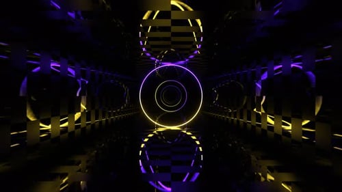 Purple And Yellow Contrast Mesh With Neon Glowing Rings Background VJ Loop In 4K