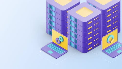 Isometric Data Center Server Racks And Laptops Animation