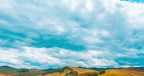 Mountain Meadow Timelapse at the Summer or Autumn Time Wild Nature and Rural Field Fast Clouds