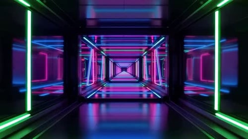Futuristic Neon Cyberpunk Tunnel with Glowing Lights