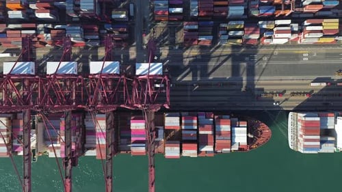 Port with Cargo Ship and Containers Import and Export