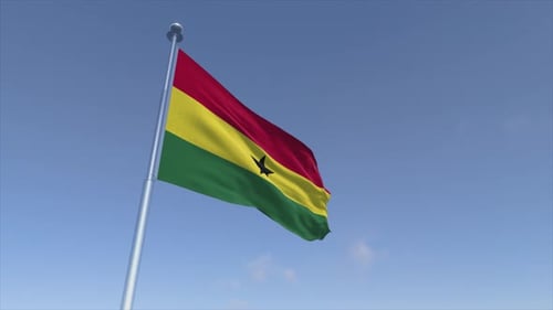 Realistic Ghana Flag Waving Against a Clear Blue Sky
