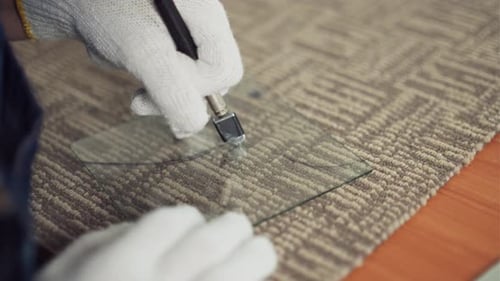 Cutting Glass with Cutter for Craftwork