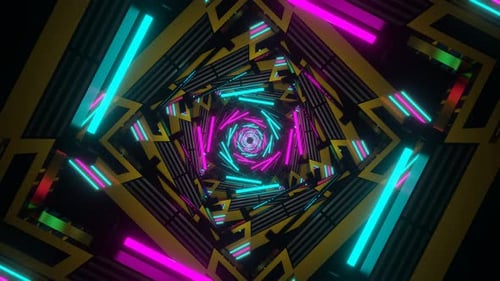 Quadratischer, spiralförmiger Hintergrund in Gold, Rosa und Cyan, Sci Fi, Neon, Glow, VJ Loop, 4K