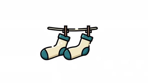 Symbol für hängende Socken zum Trocknen von Wäsche und zur Pflege von Kleidung, Animation