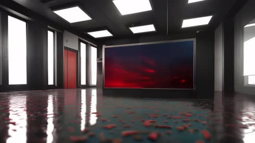 Modern Virtual News Studio Background with Green Screen