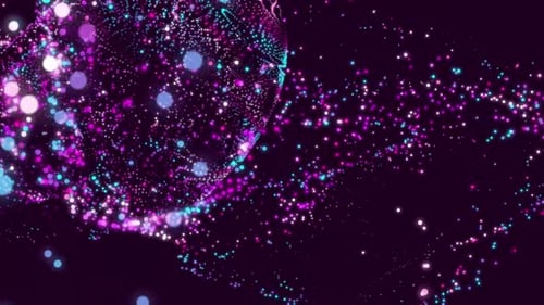 Abstract blue, purple colour falling particle tech background.4k dust sphere background