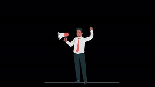 Man Speaking into a Megaphone Alpha Channel 4K