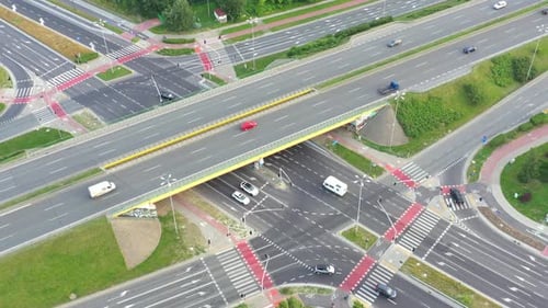Aerial view of highway interchange. Traffic. Transport concept