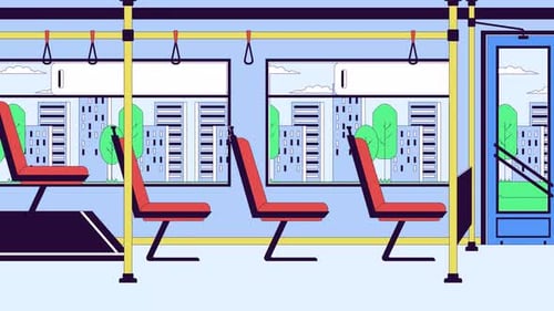 Bus indoors with payment terminal line cartoon animation