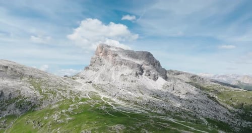 Aerial of a rock formation in the Dolomites, Italy