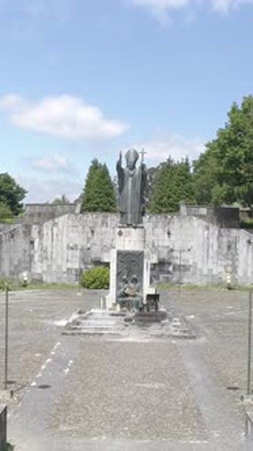 Vertical Video of Pope John Paul II statue in Santuario do Sameiro Sanctuary in Braga, Portugal