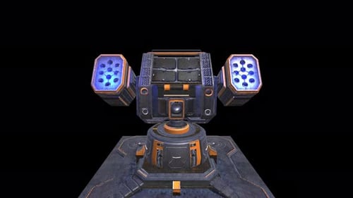 Futuristic Animated Missile Turret Preparing to Fire