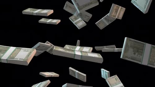 Falling Indian Rupee Money Bundles Looping Animation