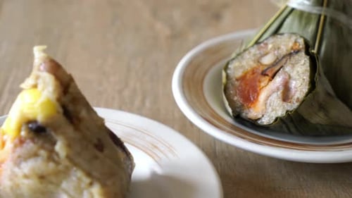 Close Up of Zongzi Sticky Rice Dumplings
