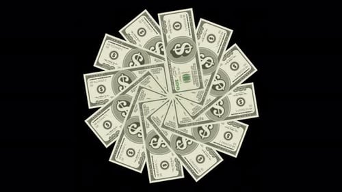 Animated One Hundred Dollar Bills Fan Out and Rotate