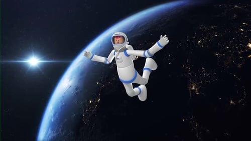 3D Animated Astronaut Character Floating in Space Near Earth