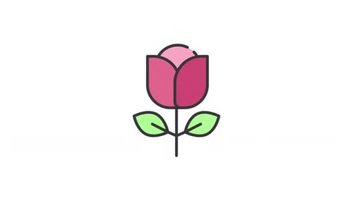 Animated Blooming Rose Icon in Flat Design Style