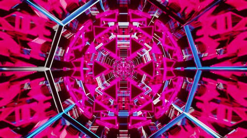 Neues rotiertes Kaleidoskop, Vj Loop Tunnelhintergrund, lila Lichter, 4K