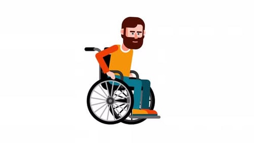 A person with disabilities moves in a wheelchair.