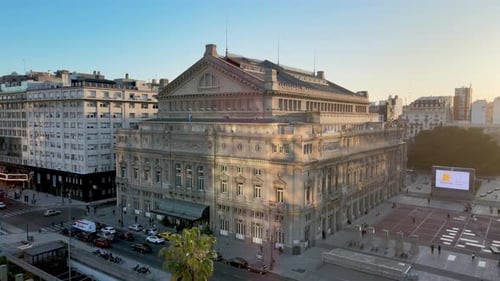 The famous colon theater of buenos aires, rear entrance view of iconic opera house at 9 de julio ave