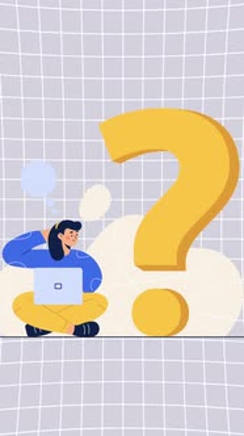 Animated Person with Laptop and Question Mark Thinking