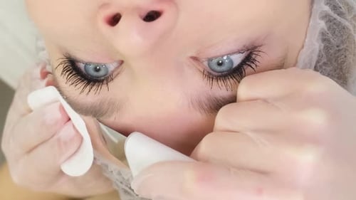 Closeup of Beautiful Woman's Face During Ultrasonic Peel Skin Procedure at Spa Salon