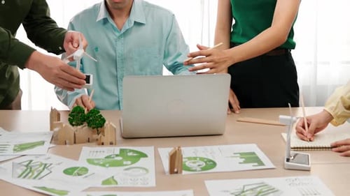 Business team consult green energy graph present use clean energy. Delineation.