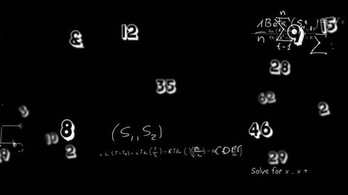 Animation of numbers changing and mathematical formulae on black background